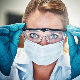 Scientist wearing protective equipment