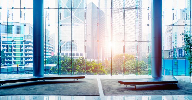 glass wall in office building